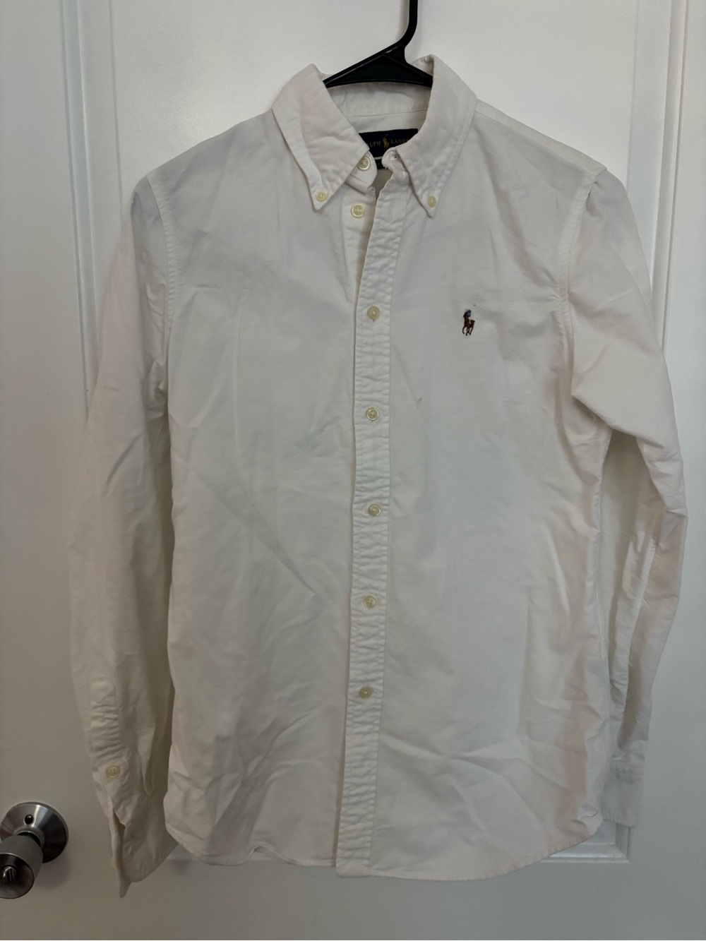 Ralph Lauren White Button-Down Shirt with Pony Embroidery